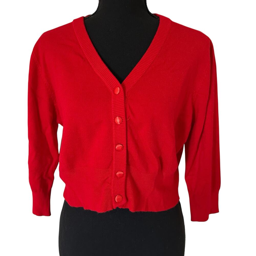 Belle Pogue Women Red Button Front Crop Cardigan Size L - NWT